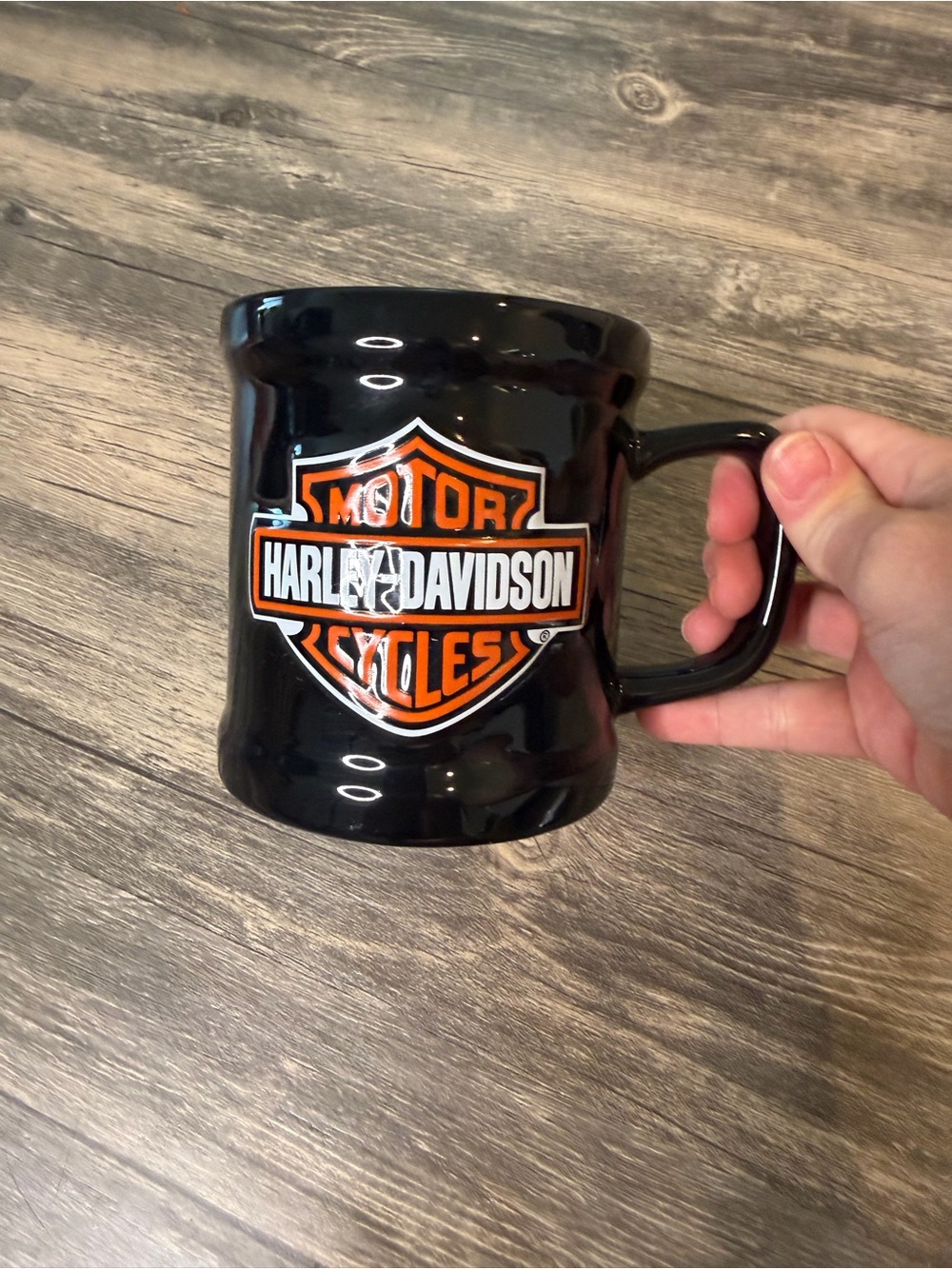 Harley Davidson Coffee Mug Black Orange Bar & Shield Logo 2011 Motorcycle Cup